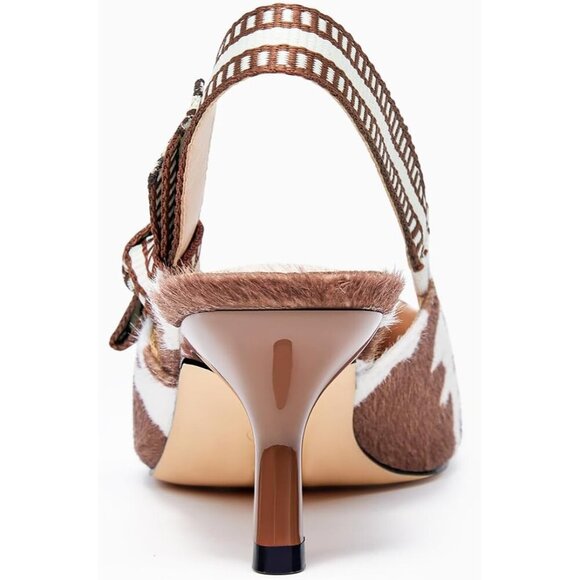 Women's Brown Bowknot Knitted Slip On Slingback Kitten Heels Pointed Toe - Picture 4 of 4